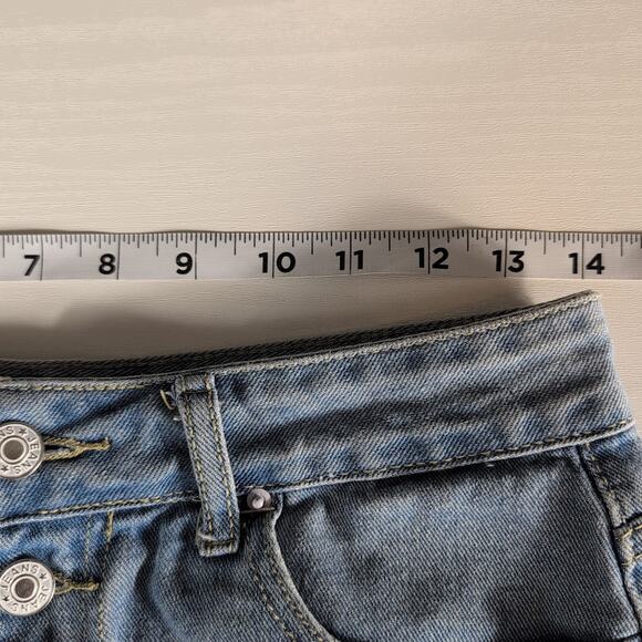 Women's Blue Denim Shorts American Flag Distressed Cut-Off USA Cheeky Size Small - Picture 6 of 9